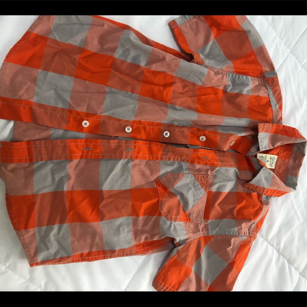 Boys 8 orange & gray plaid button down shirt